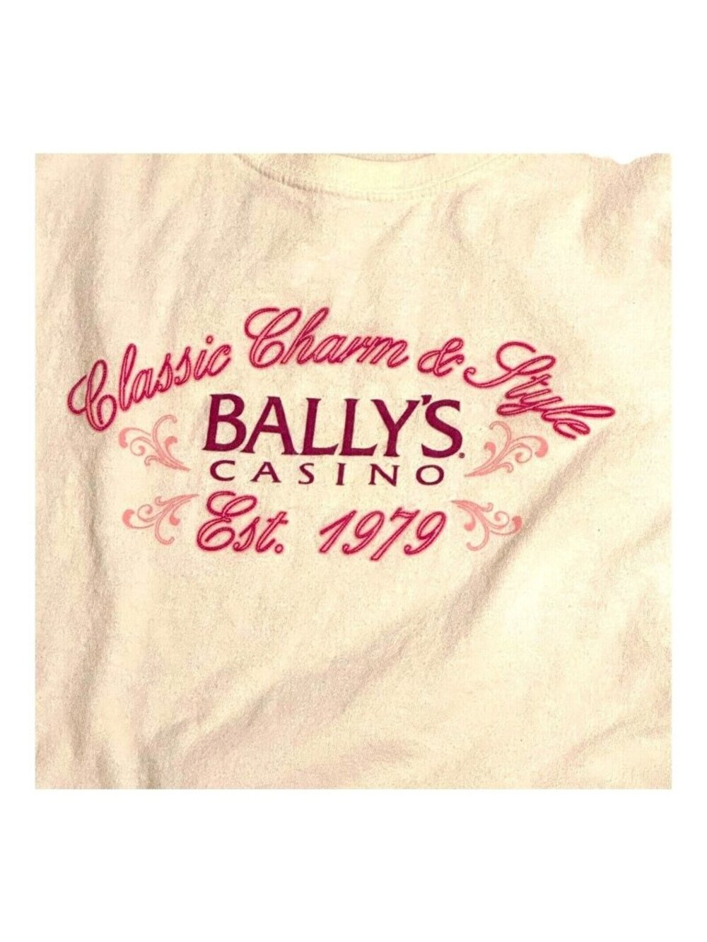 Ballys Casino Classic Charm & Style T-Shirt 2X White Pre-Shrunk 100% Cotton Est.